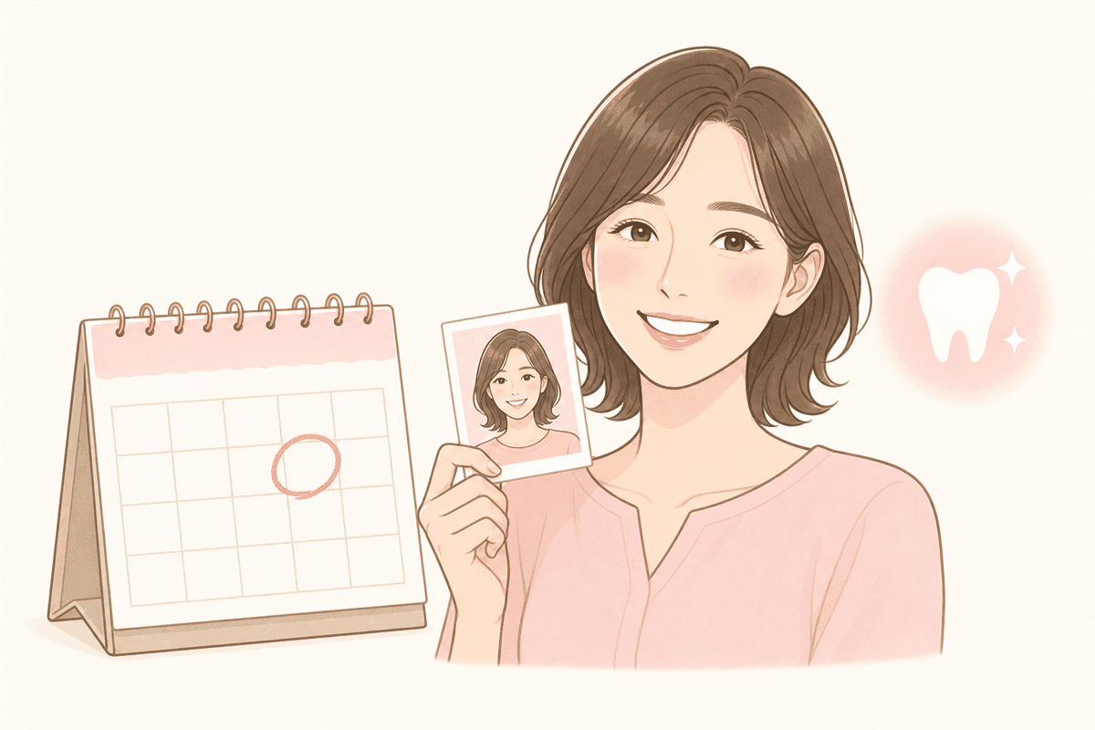 予定日からホワイトニングの計画を考えるイラスト