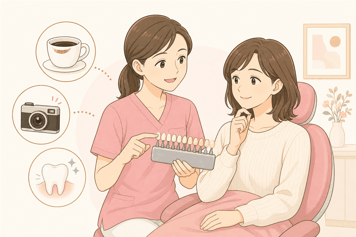 歯の色と目標を確認するカウンセリングのイラスト